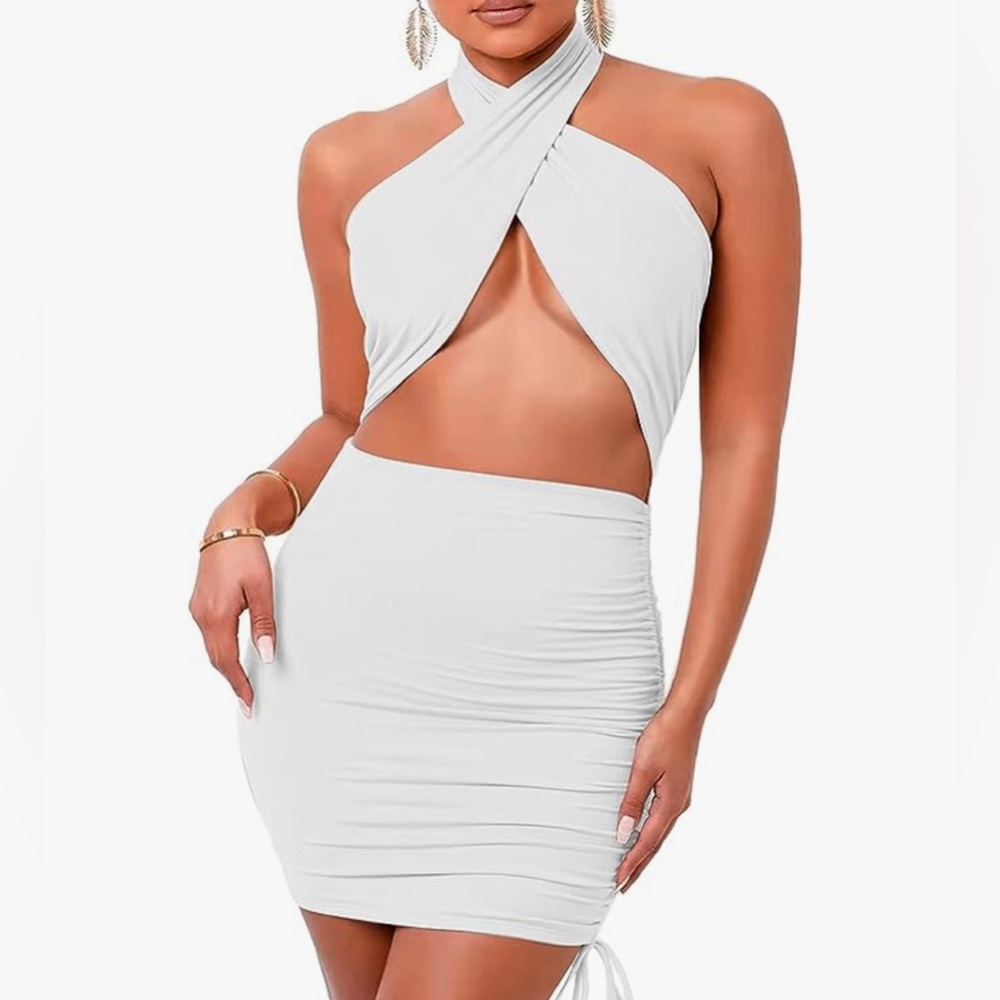 Halter Drawstring Ruched Bodycon Dress